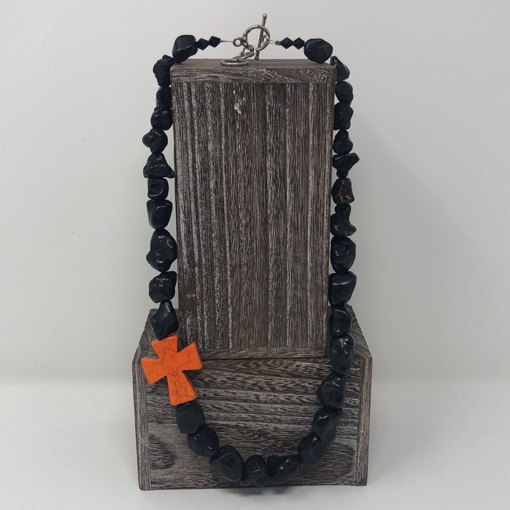 Stone Cross Necklace black & orange